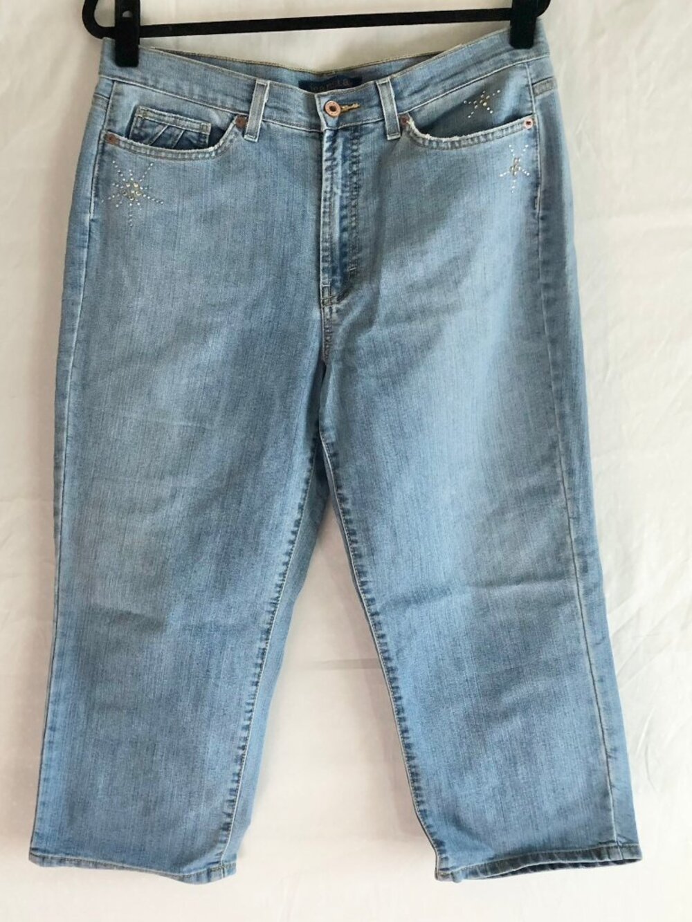 Retro Jeanstar Bling Cropped Jeans Light Blue Plus Size 14